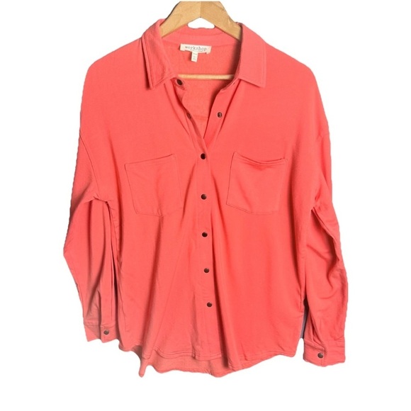 Workshop Republic Clothing Tops - Workshop Republic Women’s Shacket Size M Coral Snap Front Fleece